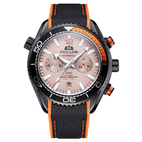 Men Automatic Self Wind Mechanical Canvas Rubber Strap James Bond 007 Style Orange Blue Red Multifunction Date Month Watch