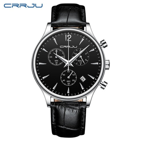 Mens Sports Watches CRRJU Top Brand Luxury Casual Waterproof Watch for Man Quartz Leather Strap Men's Watch Relogio Masculino