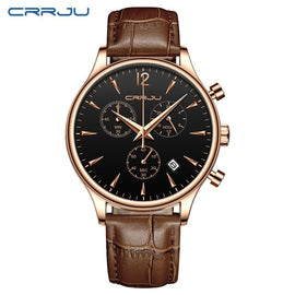 Mens Sports Watches CRRJU Top Brand Luxury Casual Waterproof Watch for Man Quartz Leather Strap Men's Watch Relogio Masculino