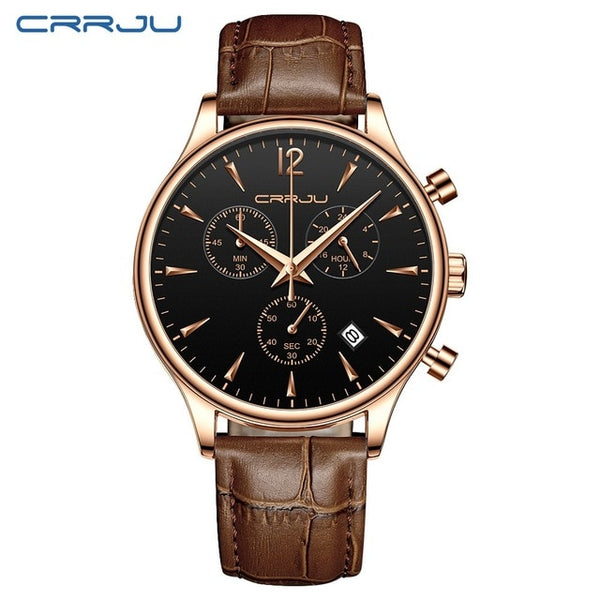 Mens Sports Watches CRRJU Top Brand Luxury Casual Waterproof Watch for Man Quartz Leather Strap Men's Watch Relogio Masculino