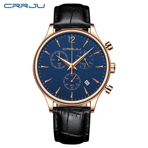 Mens Sports Watches CRRJU Top Brand Luxury Casual Waterproof Watch for Man Quartz Leather Strap Men's Watch Relogio Masculino