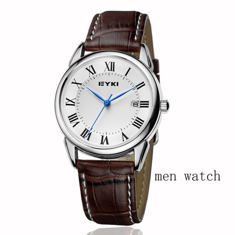 EYKI Brand Couple Watches Women Calendar Big Dial Quartz Watch Men Leather PU Waterproof Wristwatch Clock Relogio Reloj