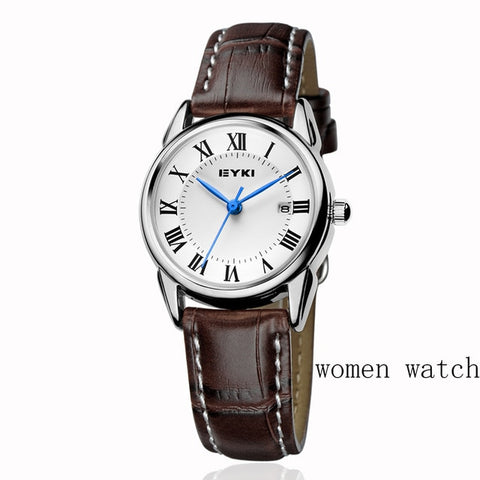 EYKI Brand Couple Watches Women Calendar Big Dial Quartz Watch Men Leather PU Waterproof Wristwatch Clock Relogio Reloj