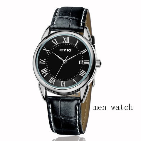 EYKI Brand Couple Watches Women Calendar Big Dial Quartz Watch Men Leather PU Waterproof Wristwatch Clock Relogio Reloj