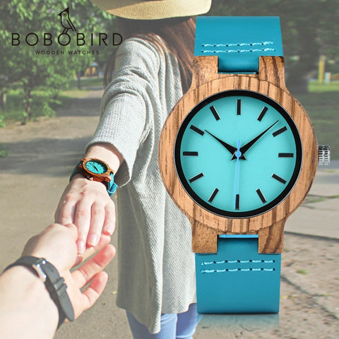 BOBO BIRD Classic Zebra Wood Watch For Men Women Indigo Blue Design Quartz Watch Two Optiom Case Size 33mm and 45mm