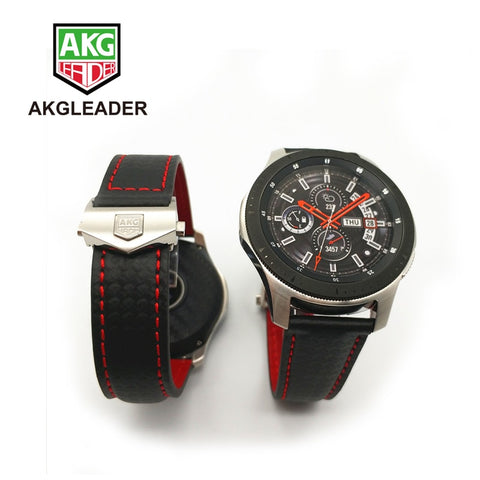 AKGLEADER Carbon Fiber Genuine Leather Watch Strap Band For Samsung Galaxy Watch 46/42mm Gear S3 Classic Frontier Huawei GT 22mm