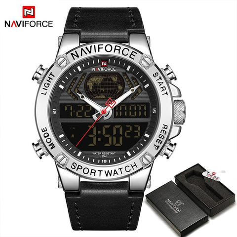 NAVIFORCE Luxury Gold Mens Watch Sport LED Digital Quartz Watches Military Leather Waterproof Clock Men Relogio Masculino 2019