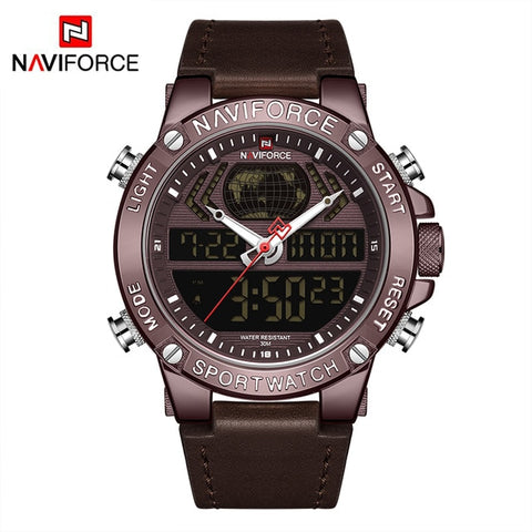 NAVIFORCE Luxury Gold Mens Watch Sport LED Digital Quartz Watches Military Leather Waterproof Clock Men Relogio Masculino 2019