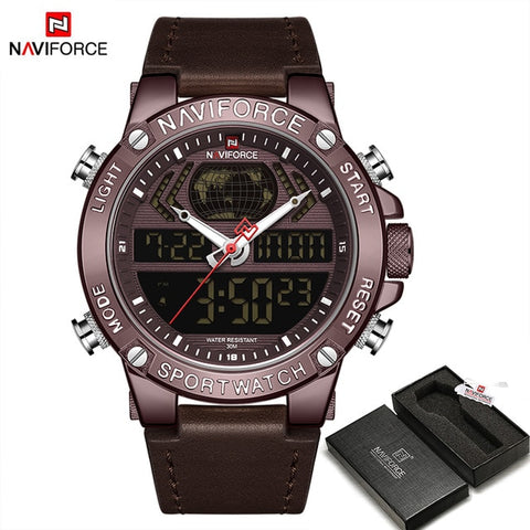 NAVIFORCE Luxury Gold Mens Watch Sport LED Digital Quartz Watches Military Leather Waterproof Clock Men Relogio Masculino 2019