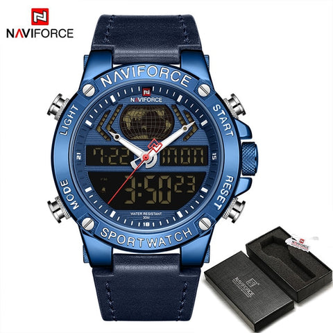 NAVIFORCE Luxury Gold Mens Watch Sport LED Digital Quartz Watches Military Leather Waterproof Clock Men Relogio Masculino 2019