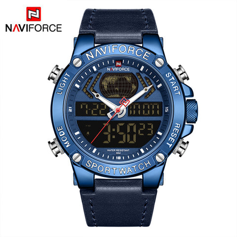 NAVIFORCE Luxury Gold Mens Watch Sport LED Digital Quartz Watches Military Leather Waterproof Clock Men Relogio Masculino 2019