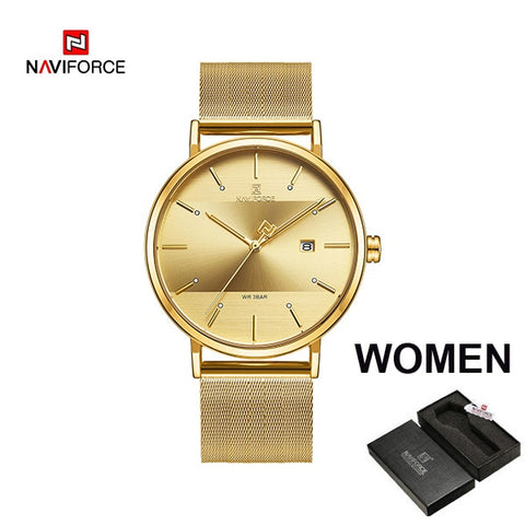 NAVIFORCE Quarts Watch Women Luxury Brand Stainless Steel Mesh Strap Wristwatch Female Fashion Reloj Mujer 2019 Bracelet Gifts