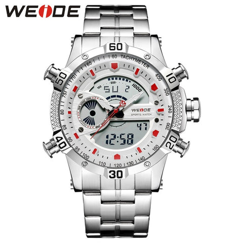 WEIDE Luxury Brand Sports Men Digital movement Auto Date Chronograph Alarm Repeater Calendar Stainless Steel Strap Quartz Watch