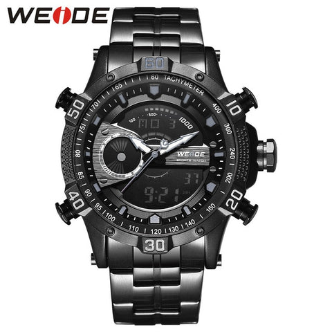 WEIDE Luxury Brand Sports Men Digital movement Auto Date Chronograph Alarm Repeater Calendar Stainless Steel Strap Quartz Watch