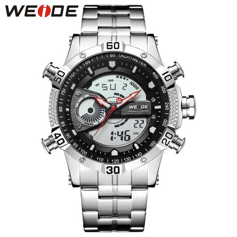 WEIDE Luxury Brand Sports Men Digital movement Auto Date Chronograph Alarm Repeater Calendar Stainless Steel Strap Quartz Watch