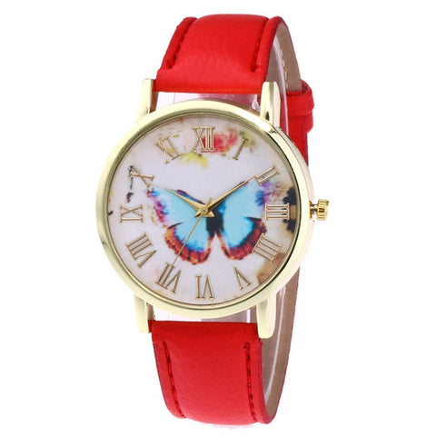 Butterfly Style Leather Band Analog Quartz Wrist Watch Womens Fashion Ladies Cheap Gift Watch Female Causal Clock Relogio Femini