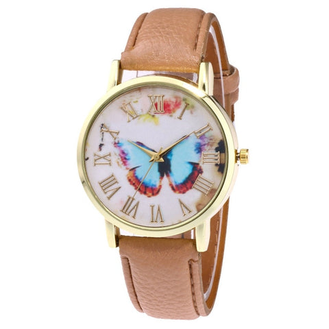 Butterfly Style Leather Band Analog Quartz Wrist Watch Womens Fashion Ladies Cheap Gift Watch Female Causal Clock Relogio Femini