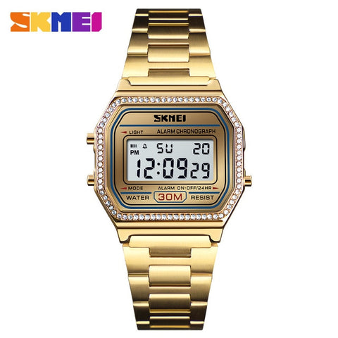 SKMEI Brand Watch Women Digital Wristwatches Stainless Steel Band LED Digital Watch Square Sport Watches Women Relogio Masculino