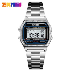 SKMEI Brand Watch Women Digital Wristwatches Stainless Steel Band LED Digital Watch Square Sport Watches Women Relogio Masculino