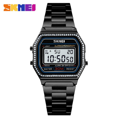 SKMEI Brand Watch Women Digital Wristwatches Stainless Steel Band LED Digital Watch Square Sport Watches Women Relogio Masculino