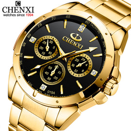 CHENXI Lovers Quartz Watches Women Men Gold WristWatches Top Brand Luxury Female Male Clock IPG Golden Steel Watch