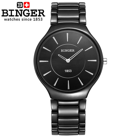 Switzerland BINGER Elegant White Ceramic Quartz Watch Women Fashion Lovers Style Luxury Brand Wristwatches Water Resistant Clock