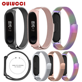 Oulucci mesh loop High Quality Fashion Magnetic Stainless Steel Watch Band Strap + Film For Xiaomi Mi Band 3/4 Male Clock Gift