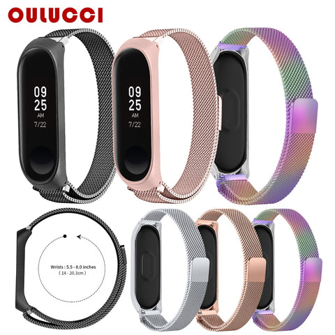 Oulucci mesh loop High Quality Fashion Magnetic Stainless Steel Watch Band Strap + Film For Xiaomi Mi Band 3/4 Male Clock Gift