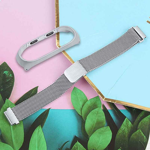 Oulucci mesh loop High Quality Fashion Magnetic Stainless Steel Watch Band Strap + Film For Xiaomi Mi Band 3/4 Male Clock Gift