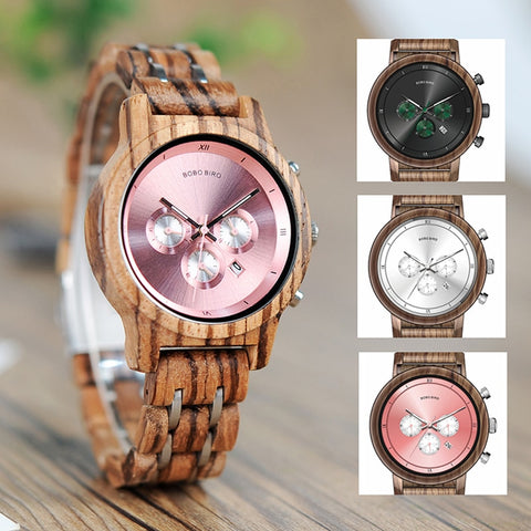 BOBO BIRD Wooden Watch Men for Lovers Couple Wood and Steel Combined women watches with StopWatch  часы женские erkek kol saati