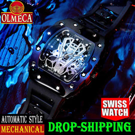 OLMECA Men's Luxury Famous Top Brand Military Army Fashion Sport Automatic Mechanical Dial Style Waterproof Luminous Chronograph