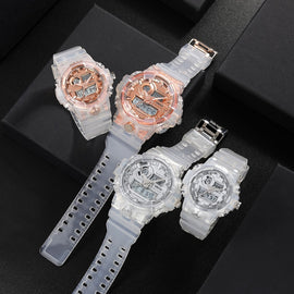 Fashion Sports Couple Watch Creative Dual Display Transparent Watches For Lovers Waterproof Auto Date Couples Wrist Watch Gift