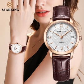 STARKING Fashion Watches Women Vintage Leather Luxury Watch Ladies Stainless Steel Automatic Women Wrist Watches 5ATM Waterproof