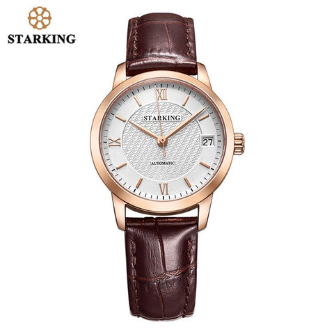 STARKING Fashion Watches Women Vintage Leather Luxury Watch Ladies Stainless Steel Automatic Women Wrist Watches 5ATM Waterproof