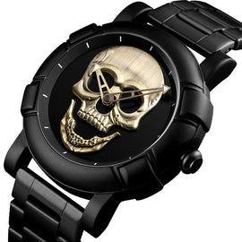 Steampunk Big Dial Skull Watch Men 3D Skeleton Engraved Gold Black for Man Fashion Punk Rock Dial Clock Gift relogio masculino