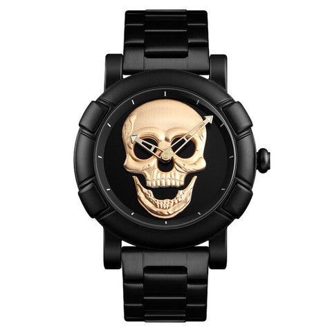 Steampunk Big Dial Skull Watch Men 3D Skeleton Engraved Gold Black for Man Fashion Punk Rock Dial Clock Gift relogio masculino