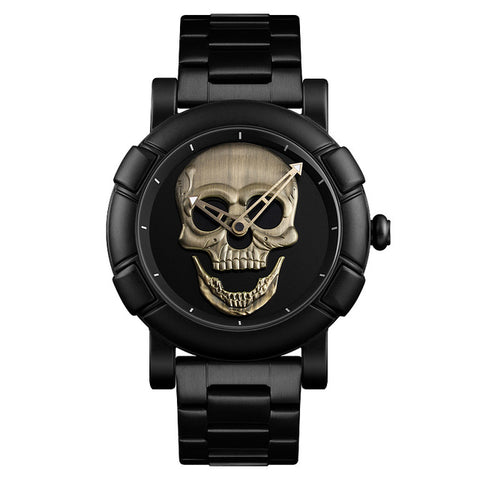 Steampunk Big Dial Skull Watch Men 3D Skeleton Engraved Gold Black for Man Fashion Punk Rock Dial Clock Gift relogio masculino