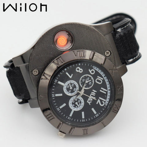 2019 Military Lighter Watches men outdoor sports Quartz Watch USB Charging Wristwatches hot Flameless Cigarette lighter F665