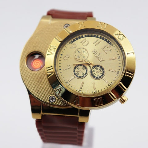 2019 Military Lighter Watches men outdoor sports Quartz Watch USB Charging Wristwatches hot Flameless Cigarette lighter F665