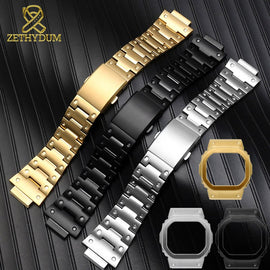 Solid stainless steel watchband for casio GW-M5610 DW5600 GW-5000 DW-5030 G-5600 watch band and frame case solid metal bracelet