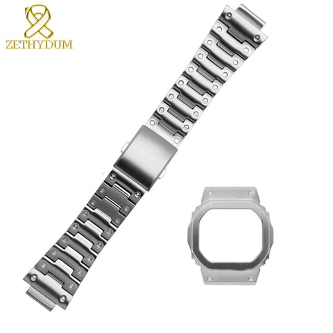 Solid stainless steel watchband for casio GW-M5610 DW5600 GW-5000 DW-5030 G-5600 watch band and frame case solid metal bracelet