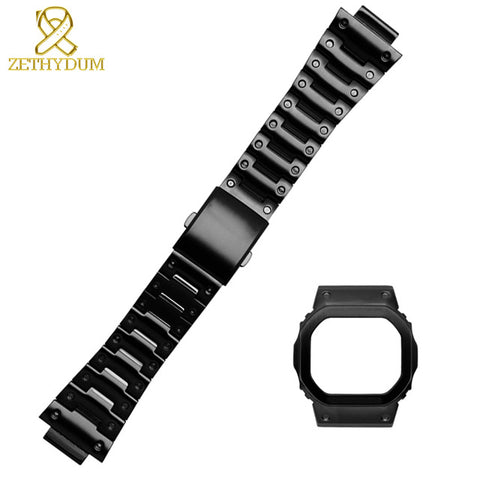 Solid stainless steel watchband for casio GW-M5610 DW5600 GW-5000 DW-5030 G-5600 watch band and frame case solid metal bracelet