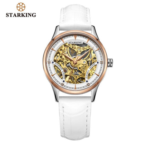 STARKING Mechanical Watch Women Luxury Stainless Steel Hollow Skeleton Automatic Ladies Watch Chinese Hodinky Damske 5ATM AL0185