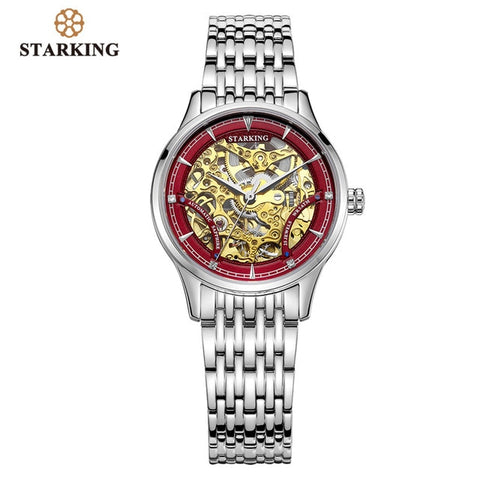 STARKING Mechanical Watch Women Luxury Stainless Steel Hollow Skeleton Automatic Ladies Watch Chinese Hodinky Damske 5ATM AL0185