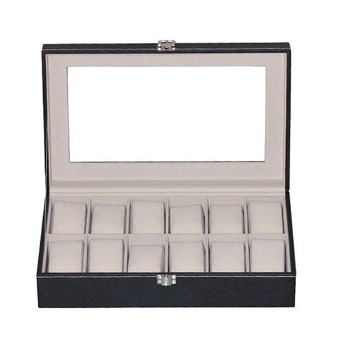 Fashion 12 Grids PU Leather Watch Boxes Storage Organizer Box Luxury Jewelry Ring Display Watch Case Black Display Case Box