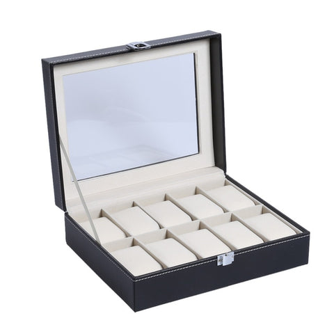 Fashion 12 Grids PU Leather Watch Boxes Storage Organizer Box Luxury Jewelry Ring Display Watch Case Black Display Case Box