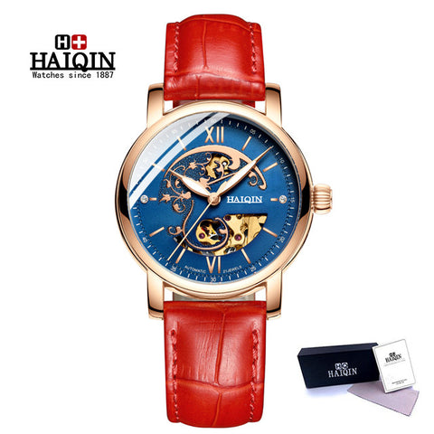 New Automatic Mechanical Waterproof Wristwatch HAIQIN Women Watches Top Brand Luxury Business Ladies Leather Watches reloj mujer