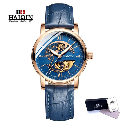 New Automatic Mechanical Waterproof Wristwatch HAIQIN Women Watches Top Brand Luxury Business Ladies Leather Watches reloj mujer