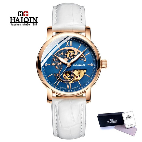 New Automatic Mechanical Waterproof Wristwatch HAIQIN Women Watches Top Brand Luxury Business Ladies Leather Watches reloj mujer