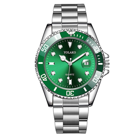 Luxury Rolexable Men Stainless Steel Waterproof Clock Male Quartz Calendar Wristwatches Fashion Green Dial Watch reloj hombre